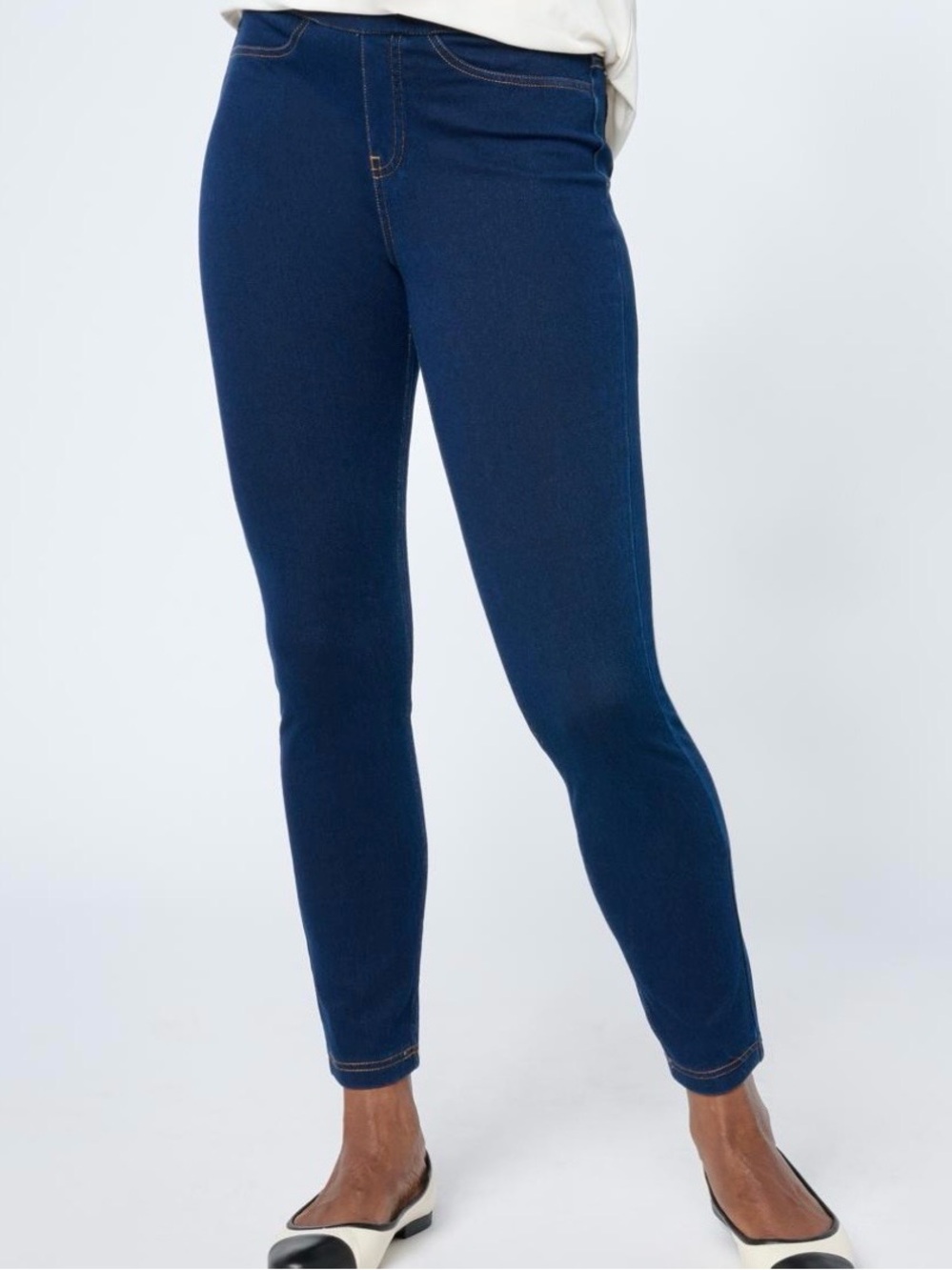 HUE ORIGINAL STRETCH DENIM LEGGINGS ELASTIC WAIST WOMENS NAVY BLUE SIZE XS